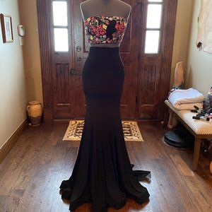 Jovani 3 Piece blk/Multi Floral Embellished Dress